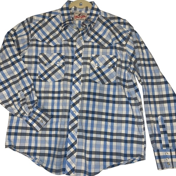 Wrangler Women's Western Top  M/L Blue, Gray Snap Button Front/Sleeves Long Slv - Picture 1 of 9